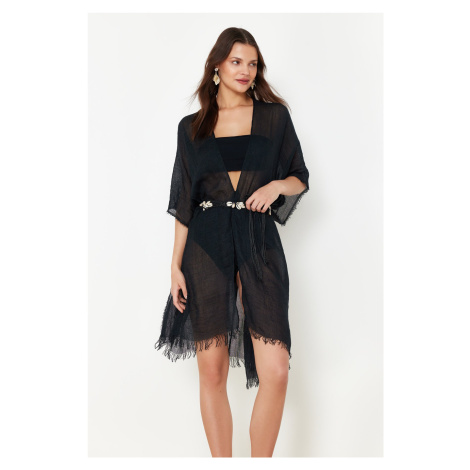 Trendyol Black Mini Woven Tasseled Kimono&Kaftan