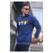 Madmext Navy Blue Hooded Sweatshirt with Embroidery 6029