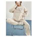 Know Women's Beige 1898 Brooklyn Printed Oversize Bottom and Top Tracksuit Set