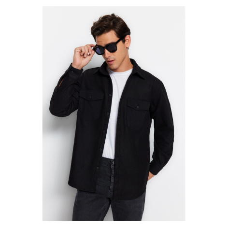 Trendyol Black Regular Parachute Pocket Cashmere Winter Textured Jacket Shirt