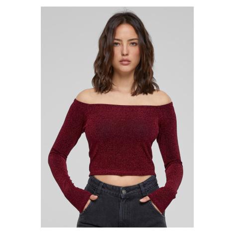 Women's Off Shoulder Glitter Long Sleeve Burgundy