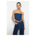 Trendyol Blue Asymmetrical Strapless Denim Bustier