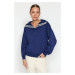 Trendyol Navy Blue Oversize/Wide Knitwear Neck Detailed Diagonal Knitted Sweatshirt