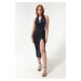 Lafaba Women's Navy Blue Evening Dress with Chain Detail at the Back.
