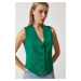 Happiness İstanbul Women's Green Fitted Short Woven Vest