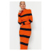 Trendyol Orange Midi Knitwear Standing Collar Dress