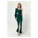 Lafaba Women's Emerald Green One-Sleeve Halter Evening Dress Jumpsuit