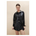 DEFACTO Oversize Fit Faux Leather Long Sleeve Shirt