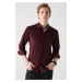 Avva Men's Burgundy Velvet Buttoned Collar Cotton Regular Fit Shirt