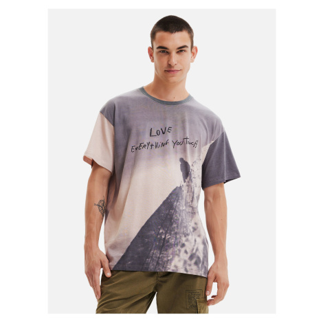 Béžovo-šedé pánske vzorované tričko Desigual
