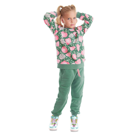 Denokids Pink Floral Girl's Green Winter Tracksuit