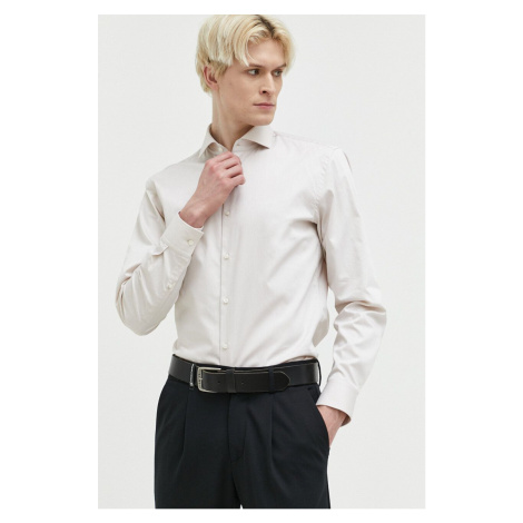 Bavlnená košeľa HUGO pánska,béžová farba,slim,s talianskym golierom,50482056 Hugo Boss