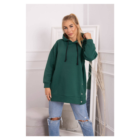 Insulated sweatshirt with dark green snap fasteners