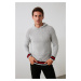 Trendyol Grey Regular Woolen Hooded Plain Knitted Sweater