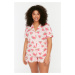 Trendyol Curve Powder Watermelon Patterned Shirt Collar Knitted Pajama Set