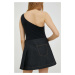 Rifľová sukňa Remain čierna farba, mini, áčkový strih