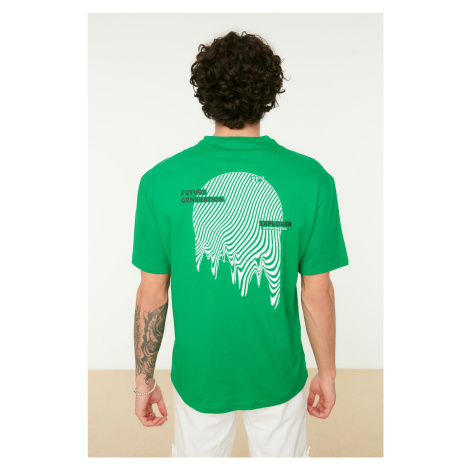 Trendyol Green pánsky uvoľnený/pohodlný strih, krátky rukáv, zadná strana s potlačou tričko zo 1