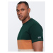 Ombre Men's tricolor T-shirt with wide stripes - dark green