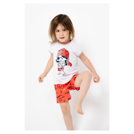 Girls' pyjamas Marina, short sleeves, shorts - light melange/red print Italian Fashion