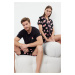 Trendyol Black 100% Cotton Watermelon Patterned Ruffle Shirt-Shorts Knitted Pajama Set