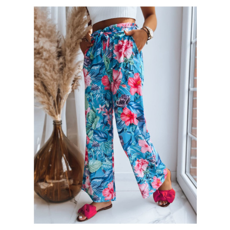 Patterned women's trousers FLOWER EXPLOSION turquoise Dstreet