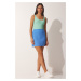 Happiness İstanbul Women's Sky Blue Slit Mini Skirt