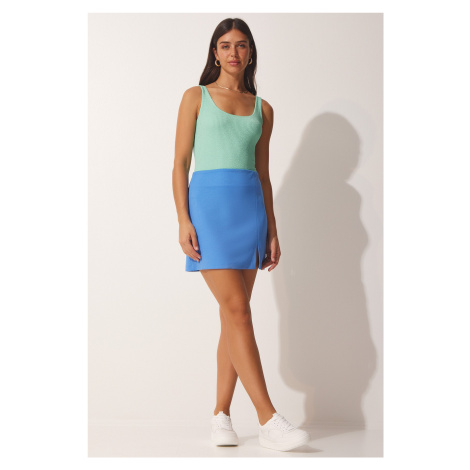 Happiness İstanbul Women's Sky Blue Slit Mini Skirt