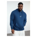 Trendyol Plus Size Indigo Regular/Normal Cut Hooded Sweatshirt with Polar Fleece Inside