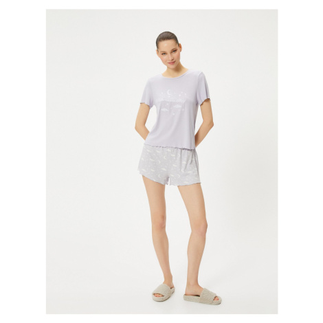 Koton Shorts Pajamas Set Crew Neck Short Sleeve Viscose