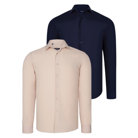 DUAL SET G726 DEWBERRY MENS SHIRTS-NAVY BLUE-BEIGE