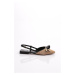 DGN 6008 Women's Straw Ballerina Sandals with Back Tie and Gold Buckle Detail, Black Patent Leat