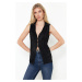 Trendyol Black Pleated Sleeveless Buttoned Collar Enek Knitted Blouse