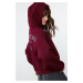 Trendyol Claret Red Back Print Detailed Hooded Thick Inside Fleece Knitted Sweatshirt