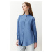 Trendyol Blue Linen Aerobin Oversize Woven Shirt