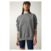 Happiness İstanbul Women's Gray Raised Basic Sweatshirt