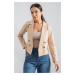 armonika Women's Beige Double Breasted Collar Gabardine Crop Jacket