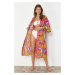 Trendyol Ethnic Pattern Belted Midi Woven 100% Cotton Kimono & Kaftan