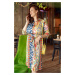 Dress with colorful patterns with pleated trim