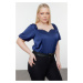 Trendyol Curve Navy Blue Satin Woven Plus Size Blouse