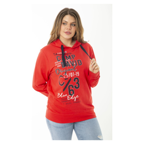 Şans Women's Plus Size Red Two Thread Front Printed Hooded Sweatshirt