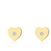 Zlaté 14K náušnice - malé srdiečko s drobným okrúhlym zirkónikom čírej farby, puzetky