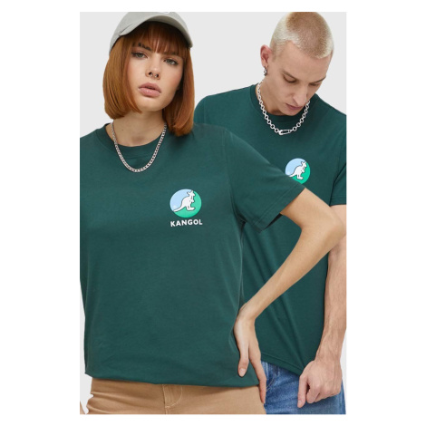 Bavlnené tričko Kangol zelená farba, s potlačou