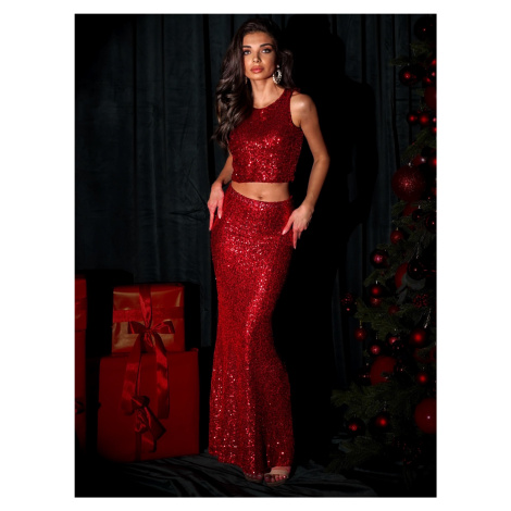 Červená flitrovaná dlhá sukňa ESTRELLA