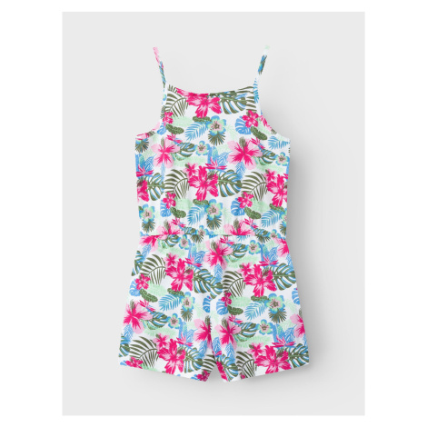 Pink-white girly floral overall name it Vigga - Girls