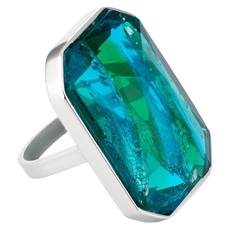 Preciosa Luxusný oceľový prsteň s ručne mačkaným kameňom českého krištáľu Preciosa Ocean Emerald