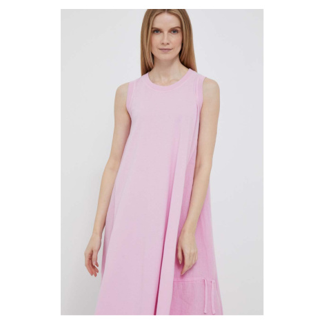 Šaty s prímesou ľanu Deha ružová farba, midi, oversize