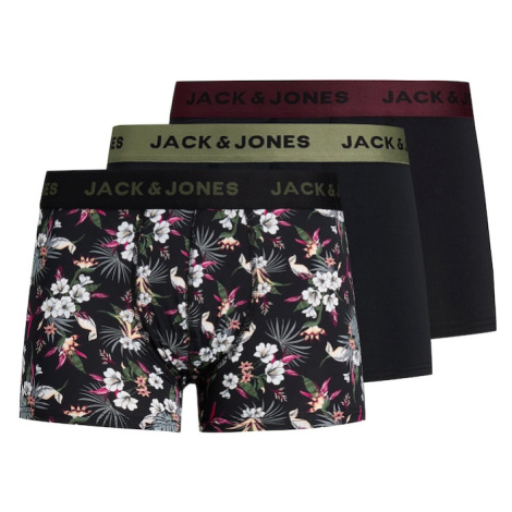 JACK & JONES Boxerky 'JACFlower'  zelená / vínovo červená / čierna / biela