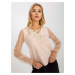 Beige formal blouse with mesh sleeves