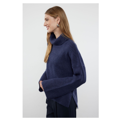 Trendyol Navy Blue Wide Pattern Soft Texture Knitwear Sweater