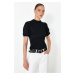 Trendyol Black Premium Textured Crop Stand Collar Flexible Balloon Sleeve Knitted Blouse